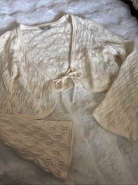 Pink Rose Cream Open-Knit Tie-Front Cardigan
